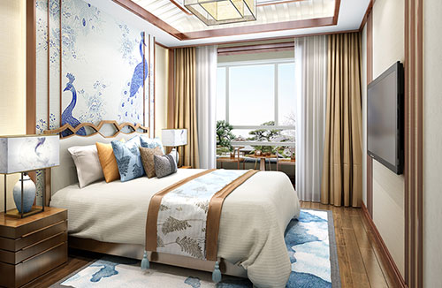 古色古香的極簡(jiǎn)中式風(fēng)格臥室電視背景墻裝修效果圖