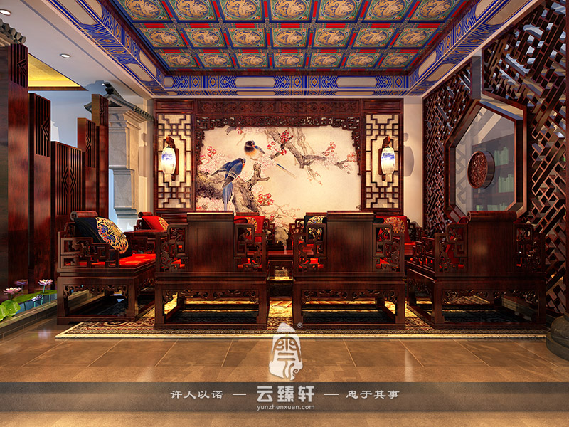 茶室客廳擺放的太師椅古典厚重