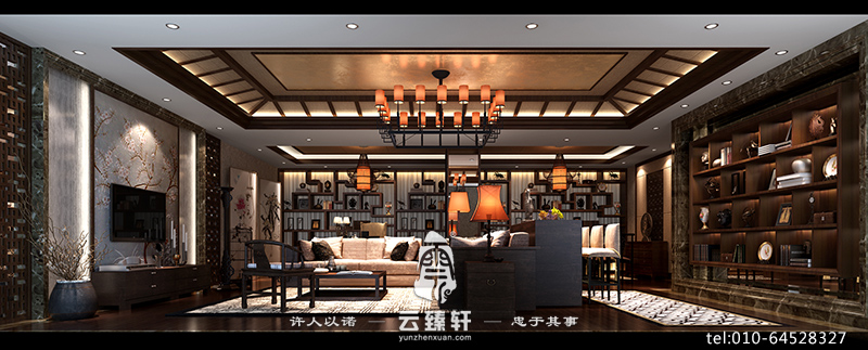 簡約中式大氣有藝術氣息的客廳效果圖