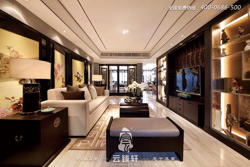 客廳時尚淡雅的別墅中式裝修