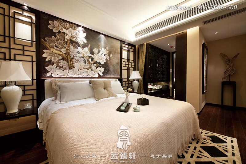 主臥時尚淡雅的別墅中式裝修