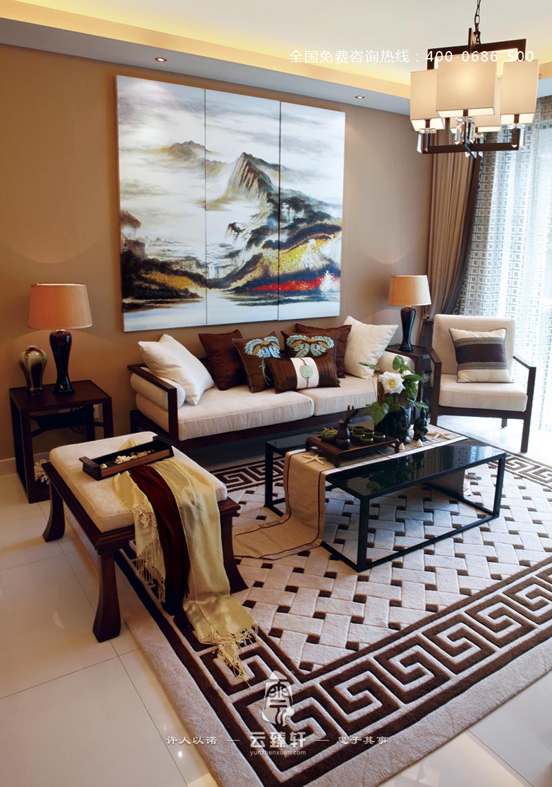 東莞內斂沉穩新中式風格客廳設計效果圖