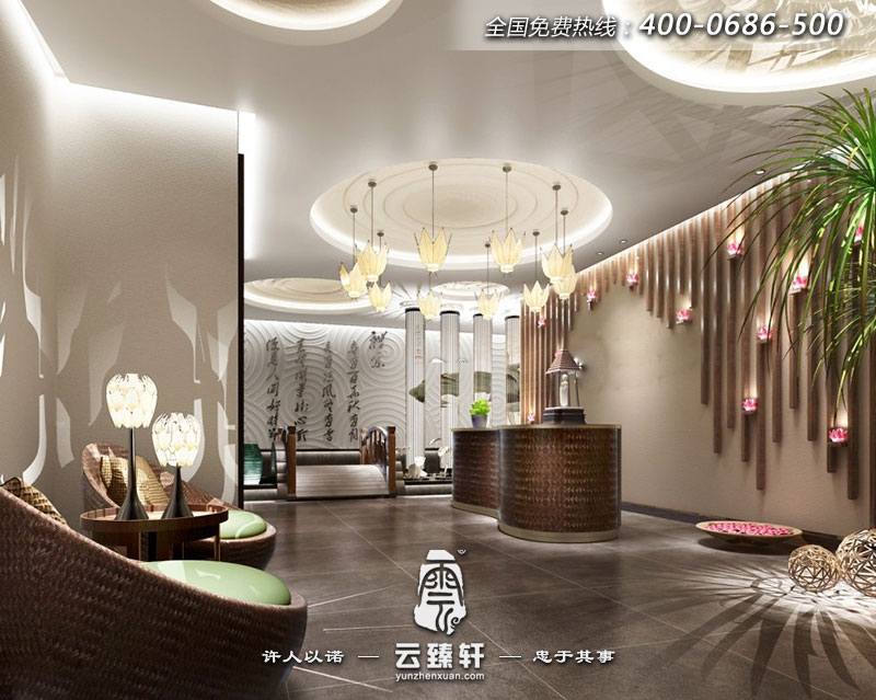 養生會所的前臺大廳裝修效果圖