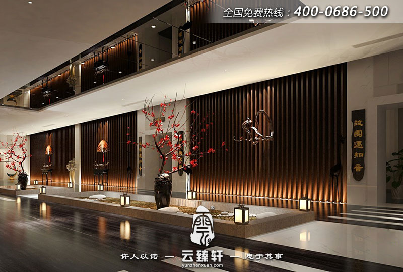 鹽城極簡約中式會所養(yǎng)生館大堂裝修效果圖