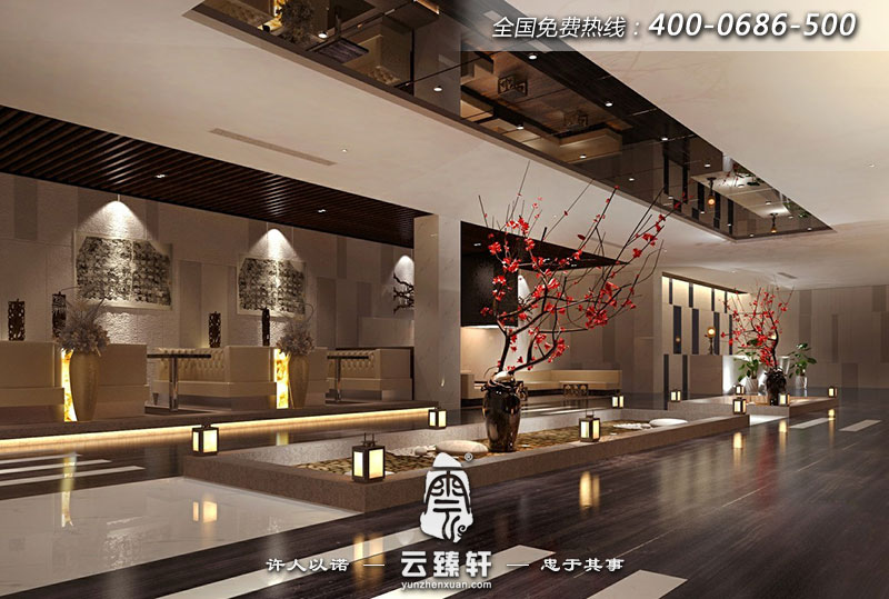 極簡約中式會所養(yǎng)生館大堂的一個視角