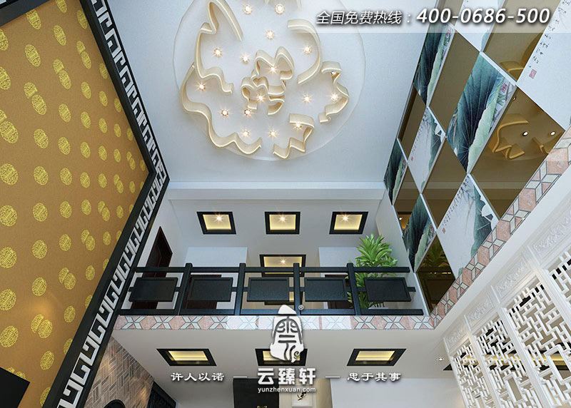 極簡約中式的別墅客廳吊頂效果圖