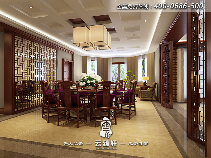 整個餐廳空間以厚重的的木制建材展開鋪陳