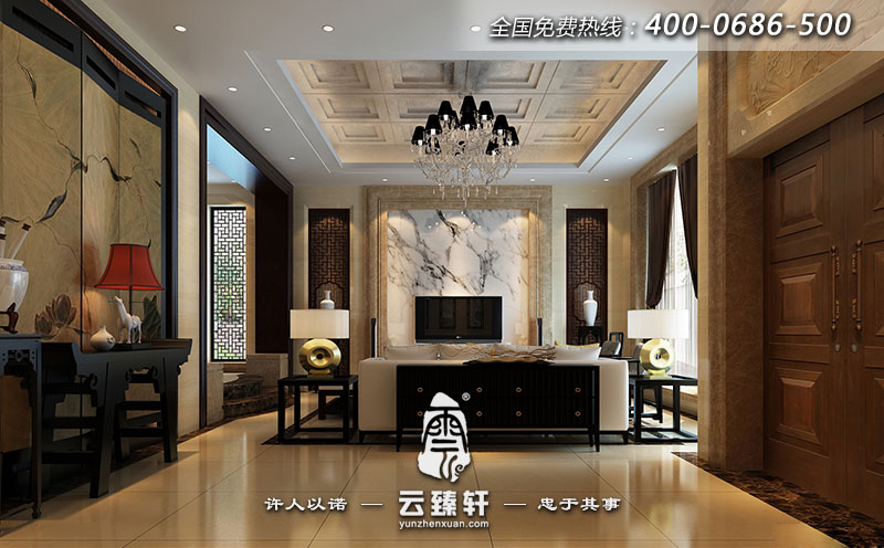 現代中式客廳電視背景墻裝修效果圖