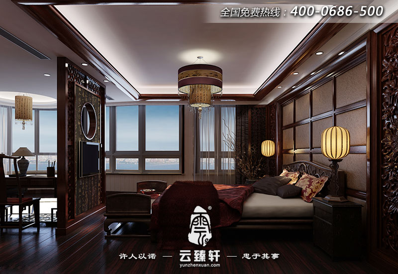 中式別墅臥室書房一體裝修效果圖