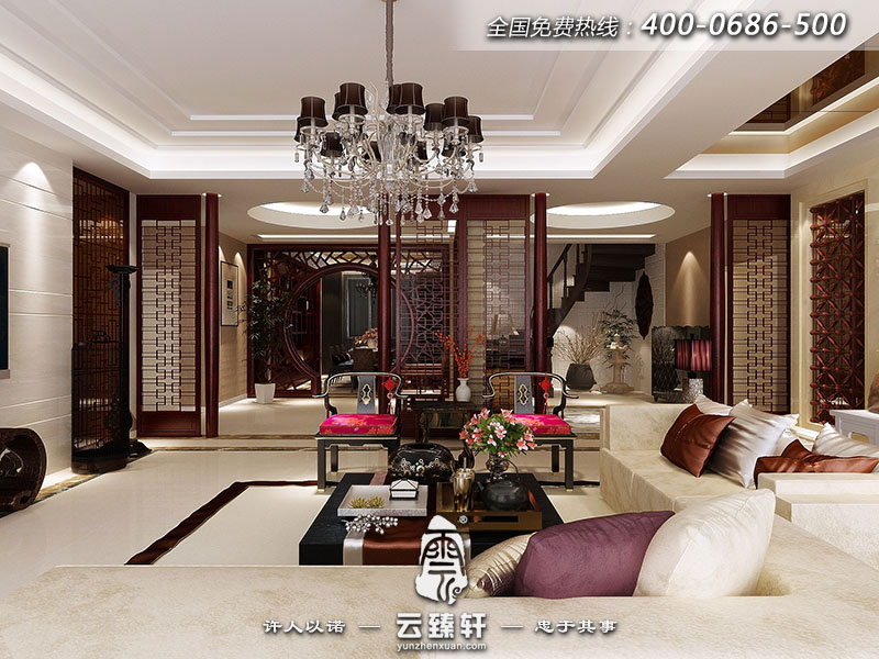 新中式別墅客廳效果圖