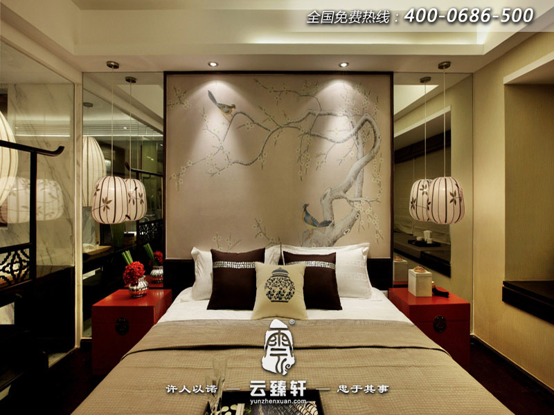 中式設計樣板房臥室效果圖