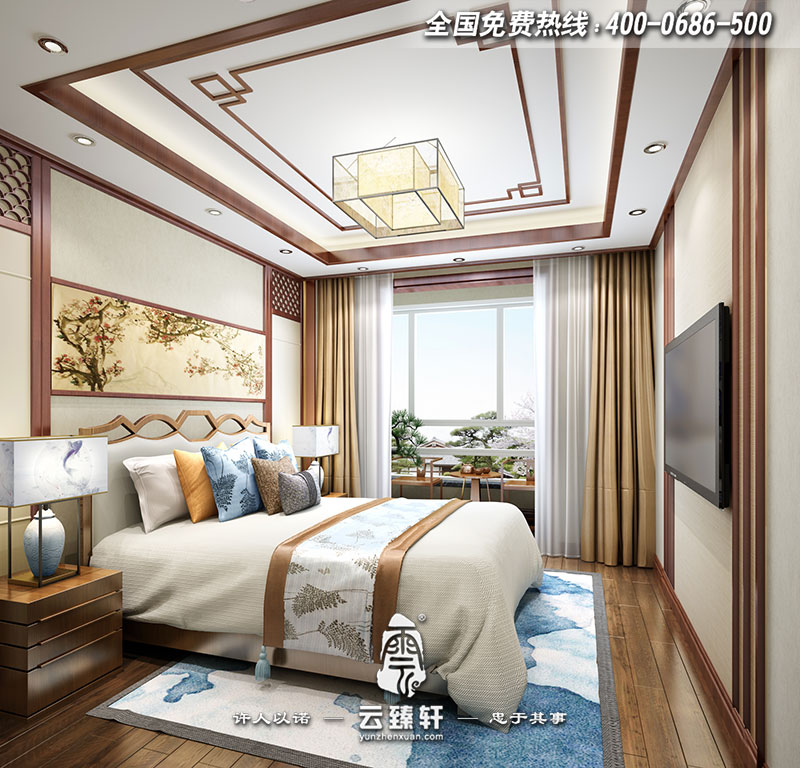 簡約中式復(fù)式樓一層主臥室設(shè)計(jì)效果圖