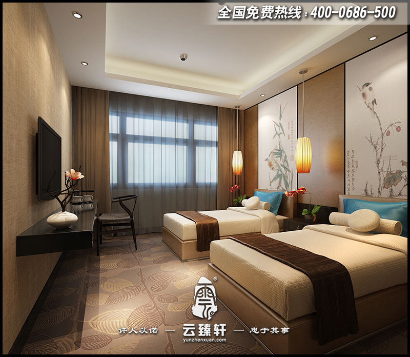 中式賓館標間設(shè)計效果圖