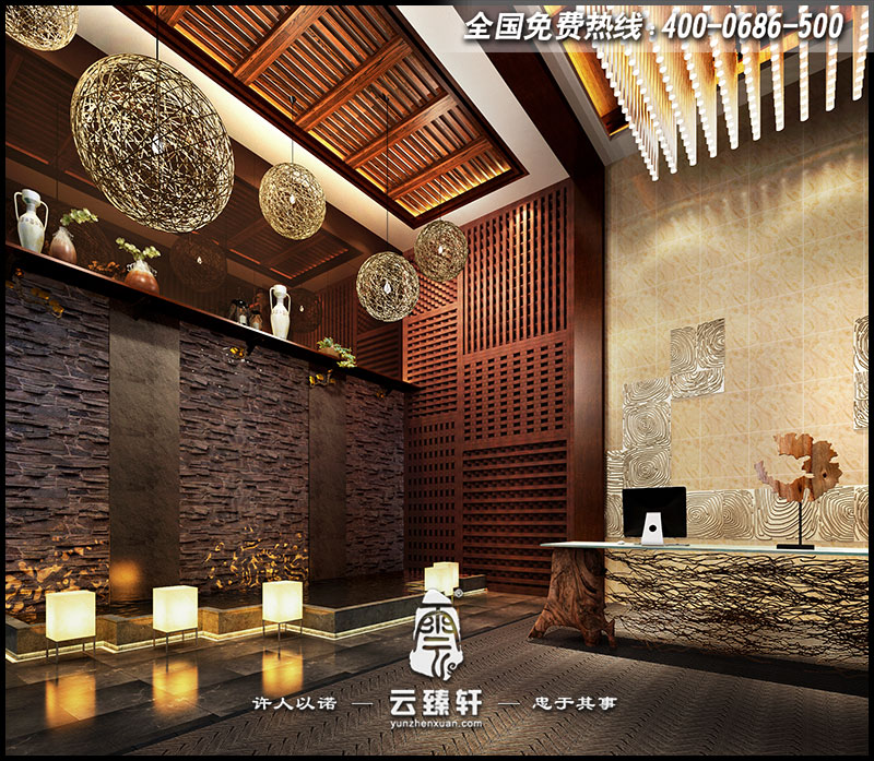 會所中式大堂設計效果圖